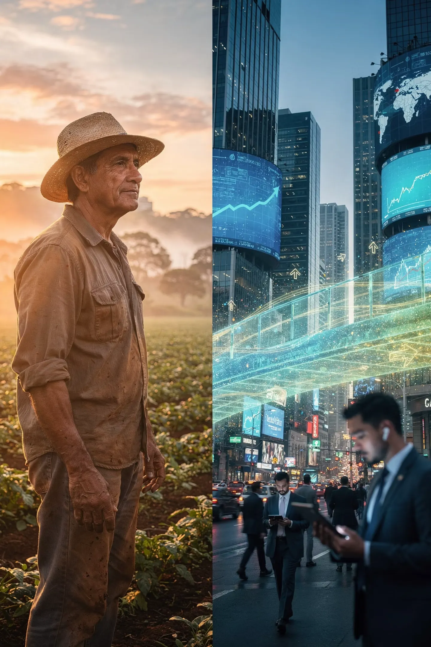 Split entre fazendeiro no campo e centro financeiro digital — tese campo encontra capital