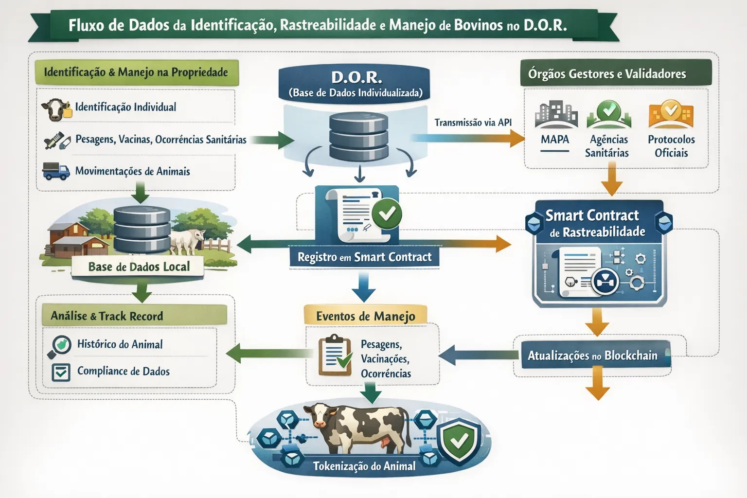 Fluxo do ecossistema D.O.R. com integração entre atores